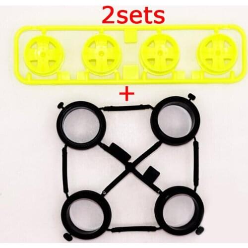 2 Sets Tires 18627 Wheel Hubs+Tire for 1/32 Scale Tamiya Mini 4WD Racing Car Model AVANTE MK.III MS-L