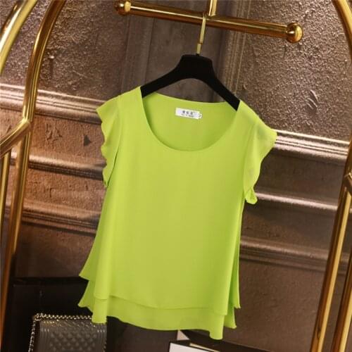 2021 New Fashion Obesity Women Chiffon Shirt Summer O-Neck Short sleeve Casual Blouse Plus Size 6XL Loose Female chiffon Top