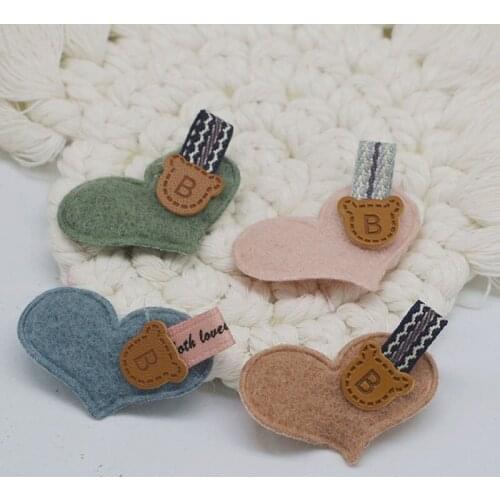 30Pcs/Lot 4*2.8CM Handmade Felt Heart Padded Appliques For Baby Garment Sewing Patches DIY Hair Clip Accessories