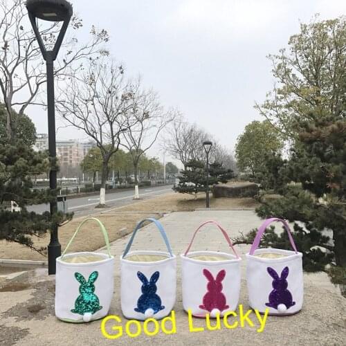 50pcs/lot Easter sequins bunny buckets hot selling fashion reversible sequins easter tail bucket personalize easter basket