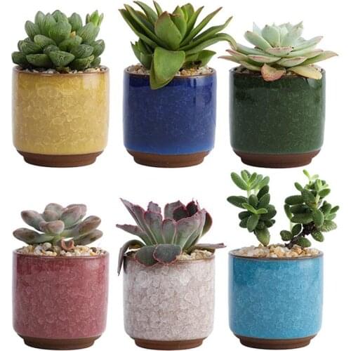 6pcs Ice cracked Ceramic Succulent Planter Pots Coloured Ceramic Flower Pot for Home Office Decor without Plant