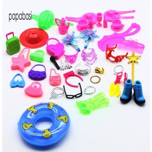 50pcs 1/6 1/8 BJD doll accessories (Bags,Glasses,Tableware,earphone, Necklace,Combs,Shoes,Swimming laps ) For barbies doll toy