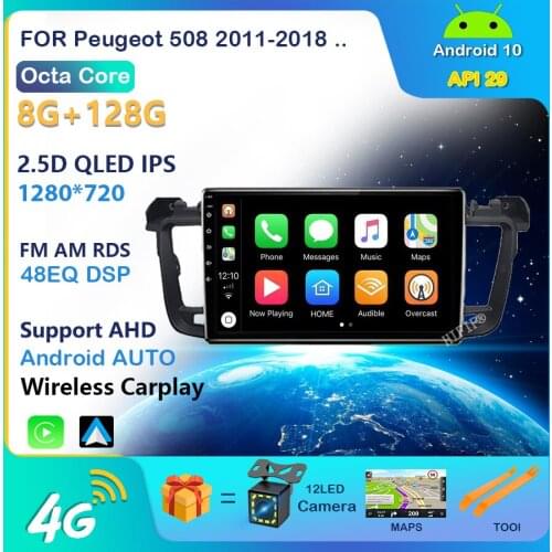 For Peugeot 508 2011-2018 2 Din Android 10 Car Multimedia Player WIFI FM BT GPS Navigation Head Unit with Frame Auto Stereos
