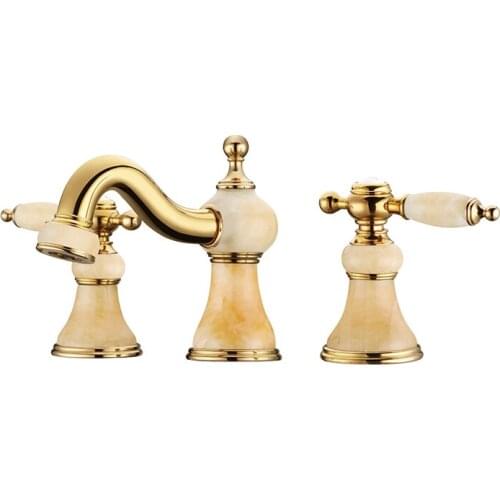 Free ship Bathroom 8" widespread 3 Pieces Lav Sink faucet mixer tap Gold clour Ceramic stone faucet