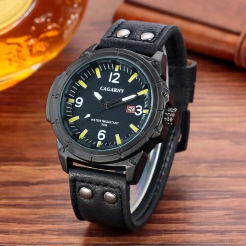 Luxury Men Watch Cagarny Mens Sports Watches Mens Quartz Wrist Watch Date Clock Man Leather Army Military Relogio Masculino