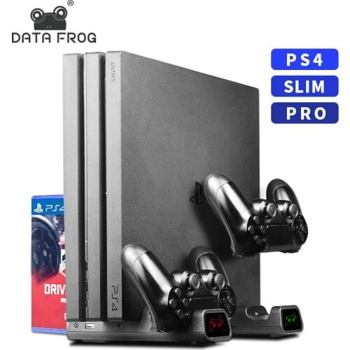 Data Frog Vertical Stand Base for PS4/PS4 Pro/PS4 Slim with Charging Function Led Light Display Cooling Fan Universal for PS4