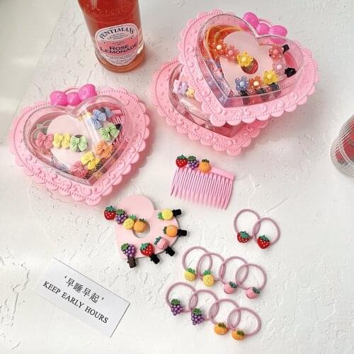 17 Pcs/Set Children Cute Cartoon Flower Fruit Scrunchies Rubber Band Hairpins Girls Lovely Gift Hair Clips Kids Hair Accessories