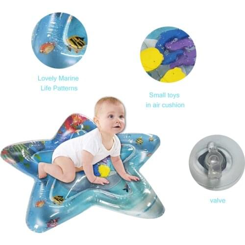 Baby Inflatable Water Play Mat Star Shaped Tummy Time Infant Fun Mat Child Development Play Center with Hand Inflator Pump