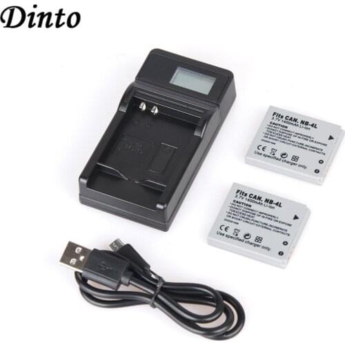 Dinto 2pcs NB-4L NB4L NB 4L 1400mAh Camera Battery + USB LCD Display Charger for Canon IXUS 60 65 80 75 I20 110 115 120