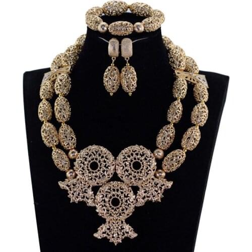 Fantastic Copper Alloy African Jewelry Sets Chunky Bib Wedding Statement Necklace Set Dubai Party Jewelry Free Shipping WE102