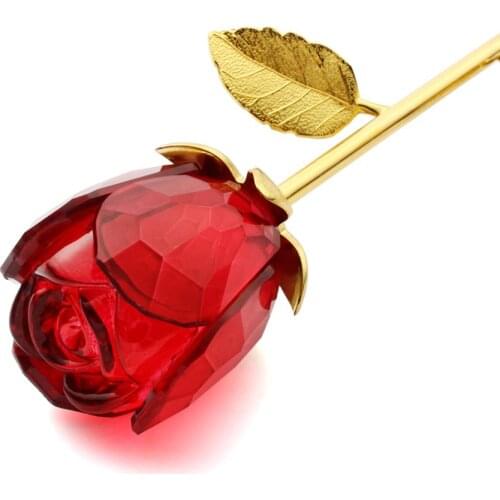 Gold Plated Long Stem Crystal Rose Flower 11.8 Inches 24 Karet Gifts for Wife from Husband, Romantic Anniversary Gift for Her