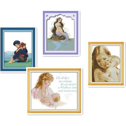 Joy Sunday Mom & sons Deep Love Chinese Cross Stitch Kits Ecological Cotton Clear Stamped 11CT DIY Wedding Decoration For Home