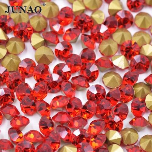 JUNAO SS6 8 10 12 16 20 30 Red Glass Crystals Pointback Rhinestones Round Stones and Crystals Nail Art Glass Strass Beads