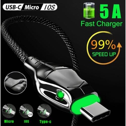 5A Type C Cable Nylon Fast Charging USB 3A Micro USB Cable for Iphone Samsung Xiaomi USB Charger Data Cable Mobile Phone Cable