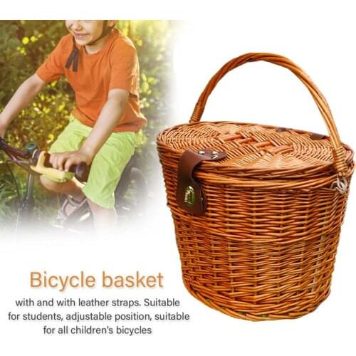 Classical Bike Woven Basket Detachable Front Handlebar Crate Universal Weaving Wicker Basket For Boys Girls Bikes