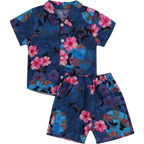 2021 Little Boys Shirt Shorts Set, Summer Toddlers Geometric/Floral/Dot/Letter Printing Short Sleeve Lapel Tops + Short Trousers