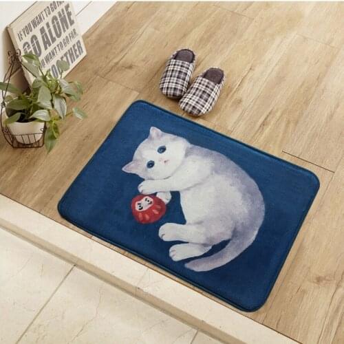 40*60cm Blue Cartoon Cats Floor/Door Mats Home Bedroom Hall Thick Carpet Foot Pads Thicker Absorbent Non-slip Rug Pet Mat