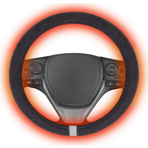 12V Leather Heating Steering Wheel Cover Car Non-slip Electric Steering Protector Anti-entanglement Steering-wheel Cover