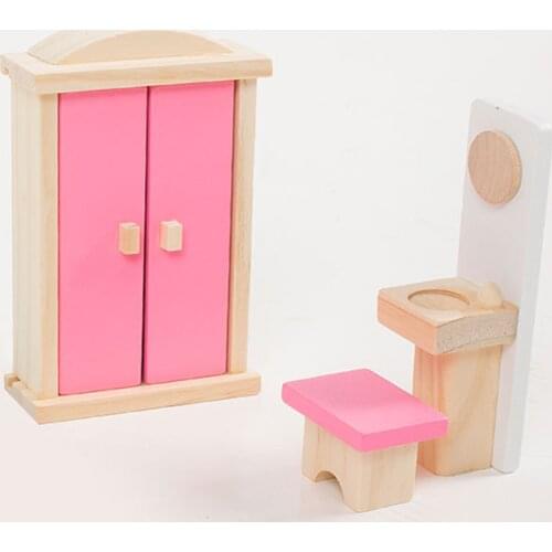 Colorful Wood Dollhouse Furniture Living Room Dining Room Bedroom Kitchen House Furniture Accessories Pretend Play Toy