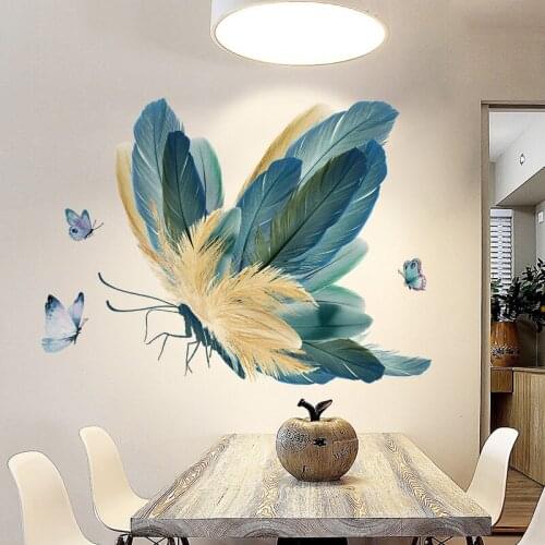 Creative Feather Butterfly Wall Stickers Girls Bathroom Decor Living Room Bedroom Decals Dining Room Wall Decoration Wallpaper