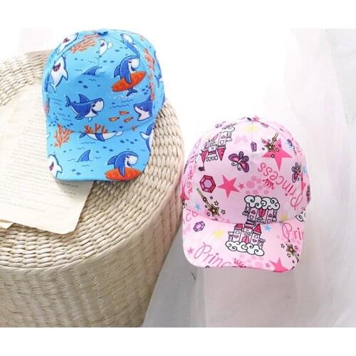 Summer Children Baby Boys Girls Toddler Cartoon Print Caps Sun Head Wear Cap Cotton Print 2-6y Hat