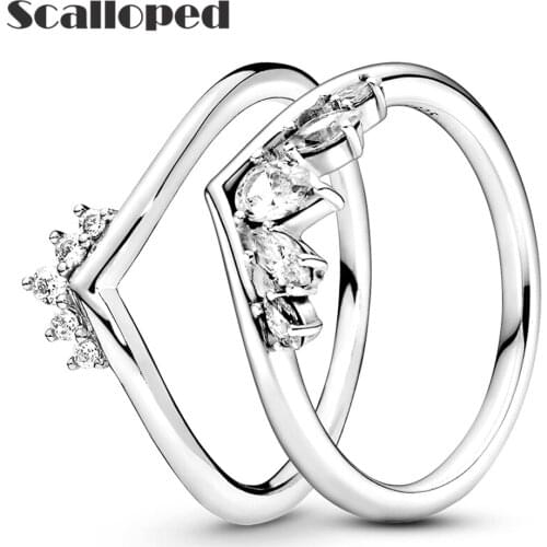 SCALLOPED Fashion Marquise Pear Shaped Wishbone Ring Set Sparkling Zircon Women Wedding Band Engagement Love Jewelry Gifts