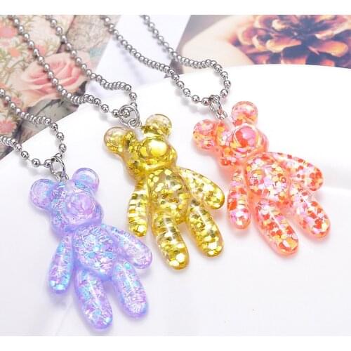 Fashion Cartoon Multicolor Transparent Jelly Resin Bear Necklace Girl Cute Necklace Jewelry Party Fun Suitable Gift