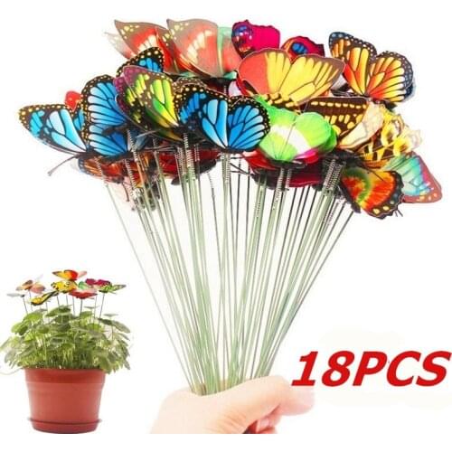 Set of 18 Pcs Artificial Butterfly Garden Yard Planter Colorful Whimsical Butterfly Stakes Decoracion Outdoor Decor