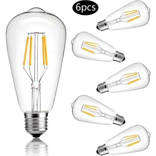 OuXean 6 Pack E27 Retro Edison Light Bulb 4W Light Bulb Warm White Light Filament Bulbs Vintage Lamp Home Decor ST64