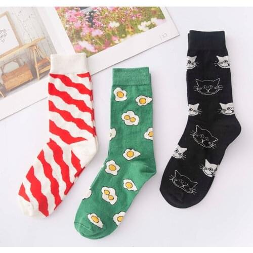 Korean Style Socks Womens Cartoon Kawaii Cute Socks Cow Panda Animal Cat Egg Socks Woman Socks Colorful Fashion Socks
