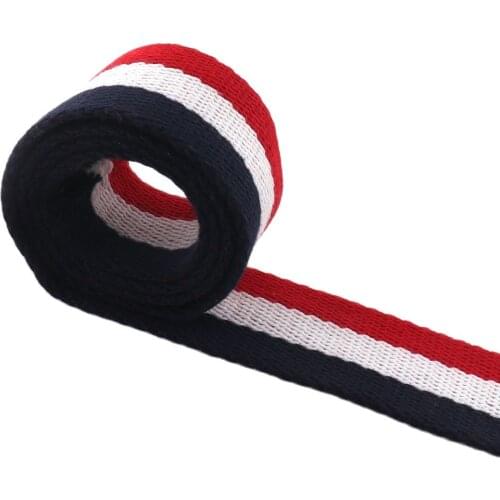38mm Red White Blue Striped Webbing Polyester Cotton Fabric Belt Canvas Ribbon for Bag Pet Collar Backpack Clothes Decorations