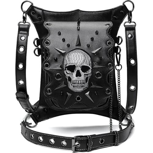 Punk Rock Waist Bag For Women Steampunk Rivets Skull Totes Crossbody Shoulder Bag Men Motorcycle Drop Leg Belt Hip Pouch Pack