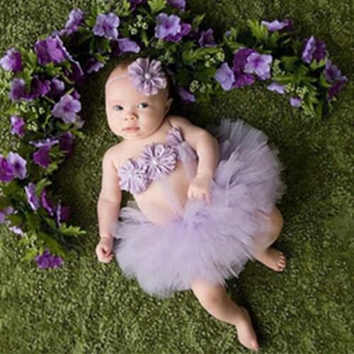 Baby Newborn Photography Props Cute Princess Infant Costume Outfit with Flower Headband Baby Girl Summer Dress Tutu Skirt