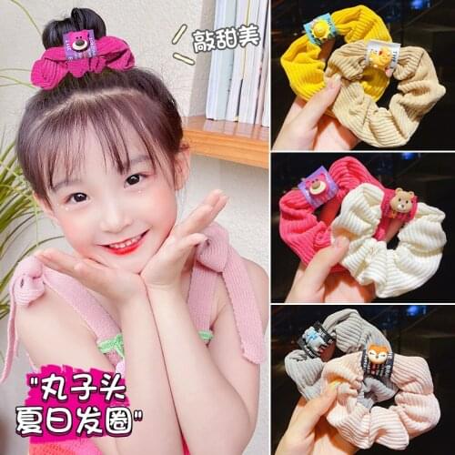 Cute Animal Pink Bear Scrunchie Hair for Girls Rubber Elastic Hair Bands Korean Headwear Children Hair Accessories Ornaments