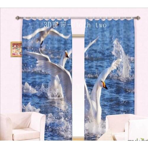 Swan Lake Curtain Luxury Blackout 3D Window Curtain For Living Room Bedroom Customized size Drapes Cortina Rideaux Cushion cover