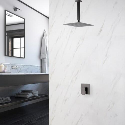 Grey Shower Set In-wall Conceal Install Shower Faucet Mixer with 8/10/12 Inch Rainfall Bathroom Shower Head Wall Ceiling Mounted