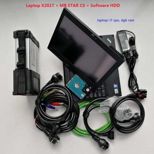 Super mb star c5 diagnostic tool with software HDD fast speed laptop x201t i7 4g tablet full cables ready to use