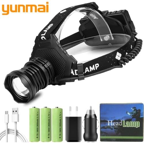 Xhp180.2 Led Headlamp Headlight Power Bank Head Lamp Flashlight 3*18650 Battery Bulbs Zoom in/Out Lithium Ion 10 Hours
