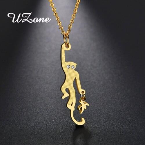 UZone Rhinestone Monkey Banana Pendant Necklace Cartoon Animal Fruit For Women Kids Birthday Gift Collares Mujer