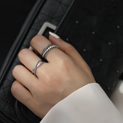 Gothic Punk Finer Rings Fashion Multilayer Geometric Design S925 Silvery Jewelry For Women Party Rock Personality Accessories