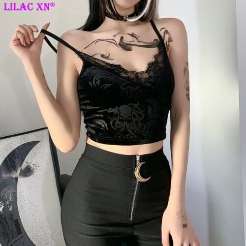 Sexy Mall Goth Lace Trim Camis Crop Tops for Girls Vintage Aesthetic Black Backless Basic Women Corset Top Y2K Gothic Clothes