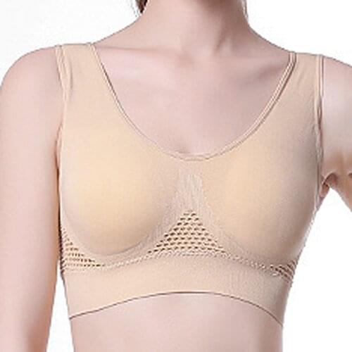 Large Size Women Comfort Aire Bra Hollow Mesh Breathable Yoga Underwear Solid Color Shockproof Sports Support Fitness Bras