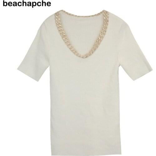 Beachapche Women Sweater Chain Patchwork Knitted Sweaters Black White All Match Women Sweaters Pullovers 2021 New Knitted Tops