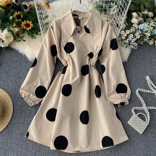 Big Dots Dress for Woman Spring New Fashion Desinger Casual Slim Waist A Line Trendy OL Elegant Clothes Dress Vestidos Femme