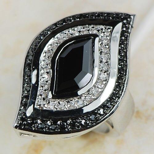 Black Onyx Women 925 Sterling Silver Ring R592 Size 6 7 8 9 10 11 12