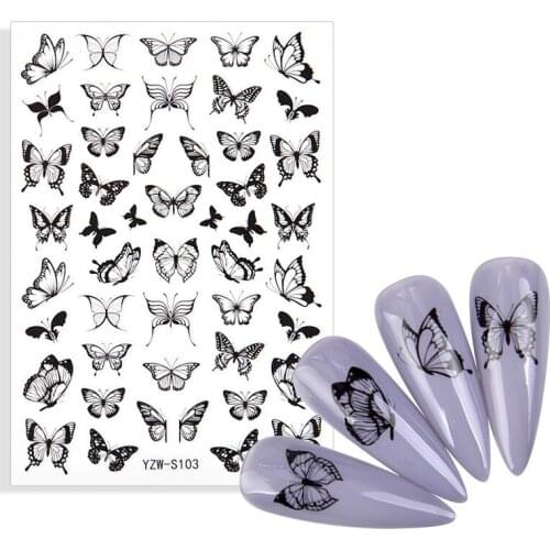 1pcs Nail Stickers Black Butterfly Art Sticker With Adhesive DIY Extension Nail Decoration Decals