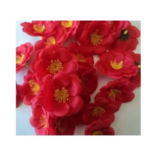 50pcs Artificial Peach Blossom Flower Decorative Dried Silk Flower Head Floor Single Rose For Home Decoration Wedding Supplies