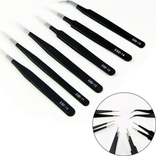 6pcs/set Tweezers Precision ESD Non-magnetic Forceps Tweezers Set Repair Tool Kit for Electronics Jewelry making Tools