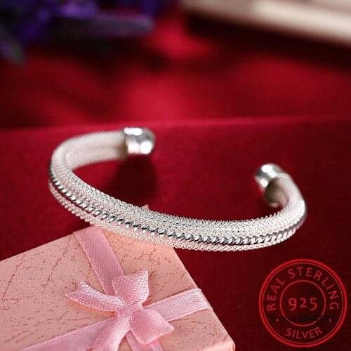 925 Sterling Silver Woven Mesh Bangle Bracelet For Woman Wedding Engagement Fashion Charm Party Jewelry Pulseiras de Prata
