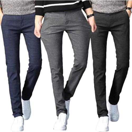 Casual Men Solid Color Zip Button Closure Pockets Straight Long Pants Business Trousers 2021 Fashion Office Men Slim Pants
